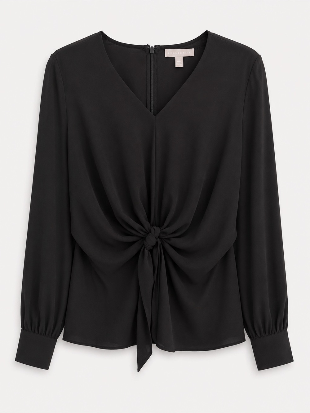 NWT Nordstrom Black Knot-Front Long-Sleeve V-Neck Blouse